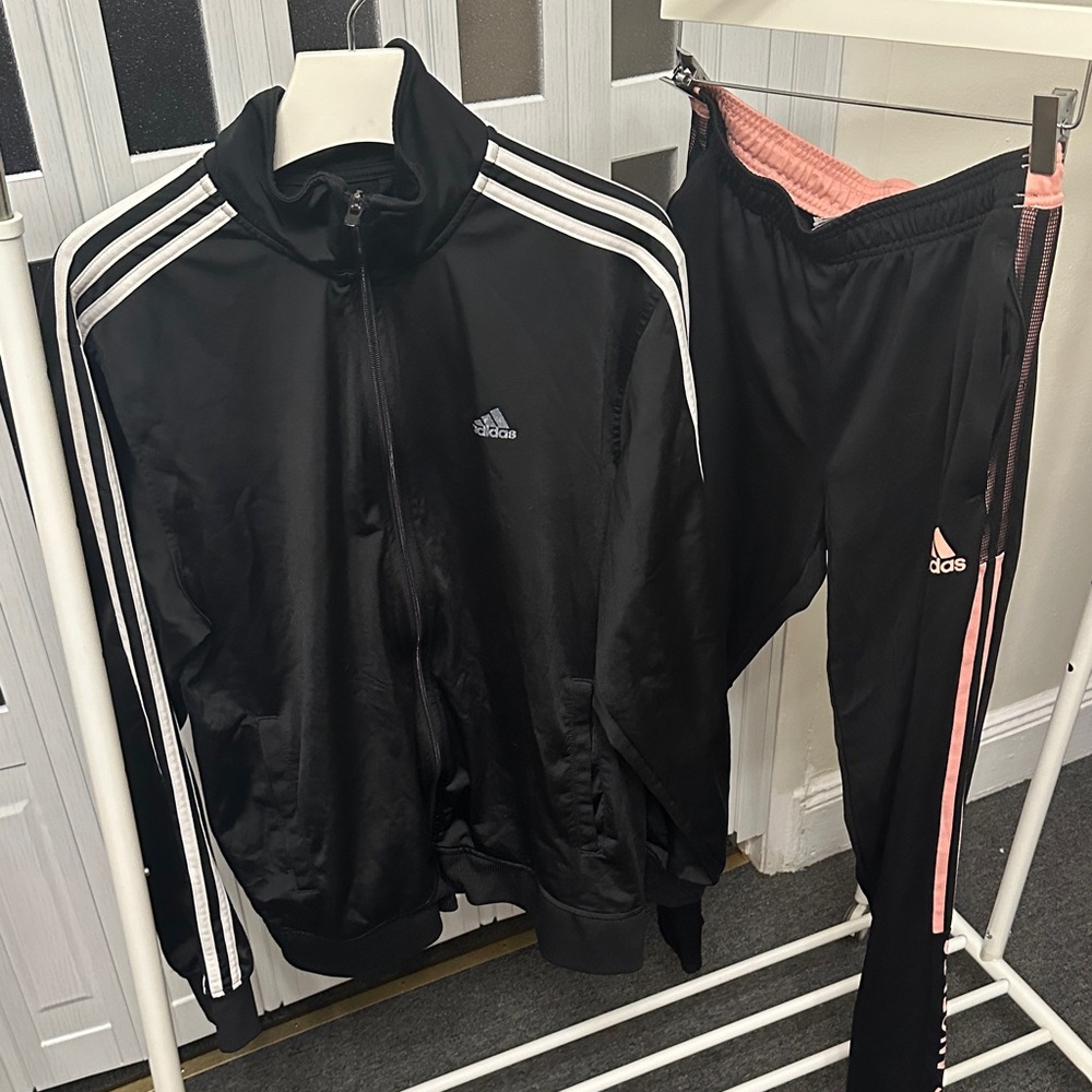 Adidas Black and Pink Tracksuit